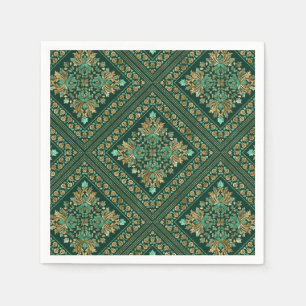 Vintage Damask Pattern - Emerald green and gold Napkin