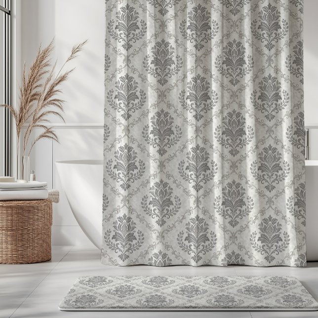 Vintage Damask Pattern Grey Shower Curtain (Creator Uploaded)