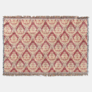 Vintage Damask Pattern In Cream And Red Throw Blanket