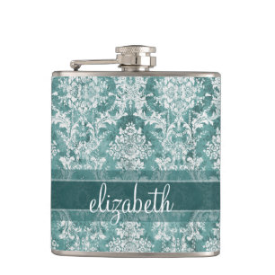 Vintage Damask Pattern with Grungy Finish Hip Flask