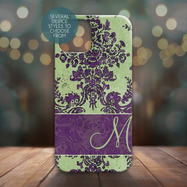 Vintage Damask Pattern with Monogram (Personalized Phone Case with Monogram)