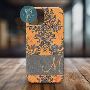 Vintage Damask Pattern with Monogram iPhone 15 Pro Case