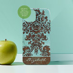 Vintage Damask Pattern with Name - teal grey iPhone 16 Case<br><div class="desc">A vintage design with a modern twist.</div>