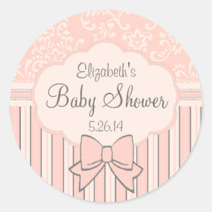 Vintage Damask Peach Baby Shower Classic Round Sticker