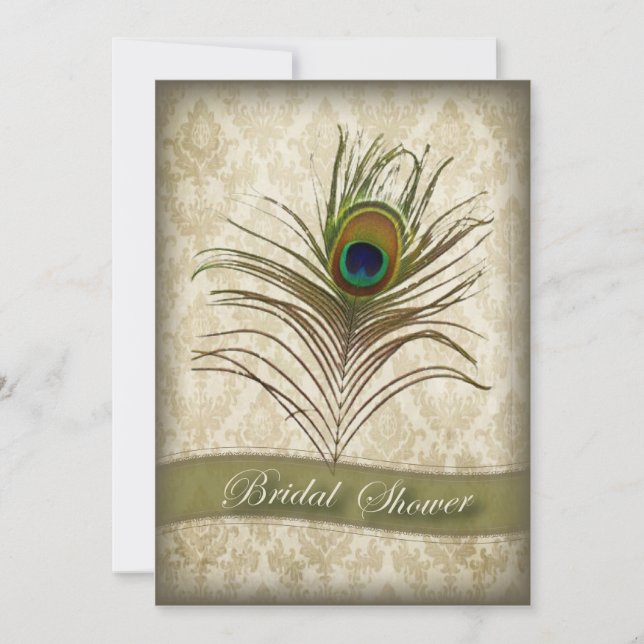 Vintage  damask peacock bridal shower invitation (Front)