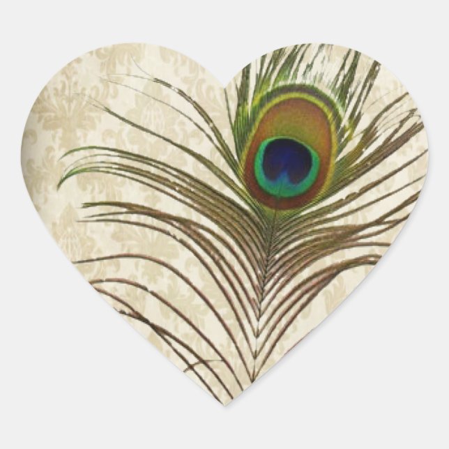 Vintage damask peacock wedding thank you heart sticker (Front)