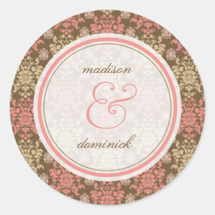 Vintage Damask Pink Lace Elegant Wedding Sticker