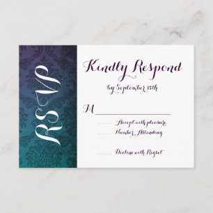 Vintage Damask Purple Aqua Ombre Wedding RSVP Card