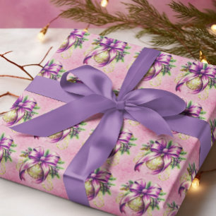 Vintage Damask Purple Pink Christmas  Wrapping Paper