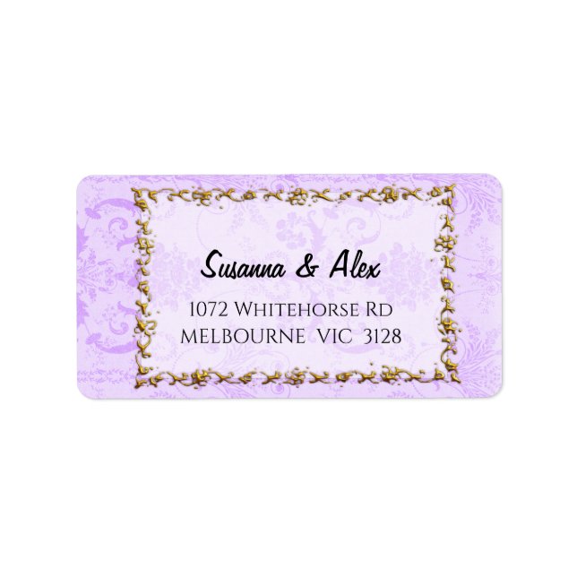 Vintage Damask Purple Wedding Label (Front)