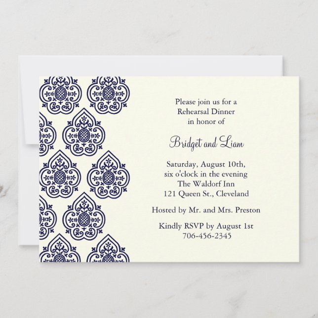 Vintage Damask Rehearsal Dinner Invitation (Front)
