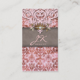 Vintage Damask Rose Gold Elegant Crown Business Card