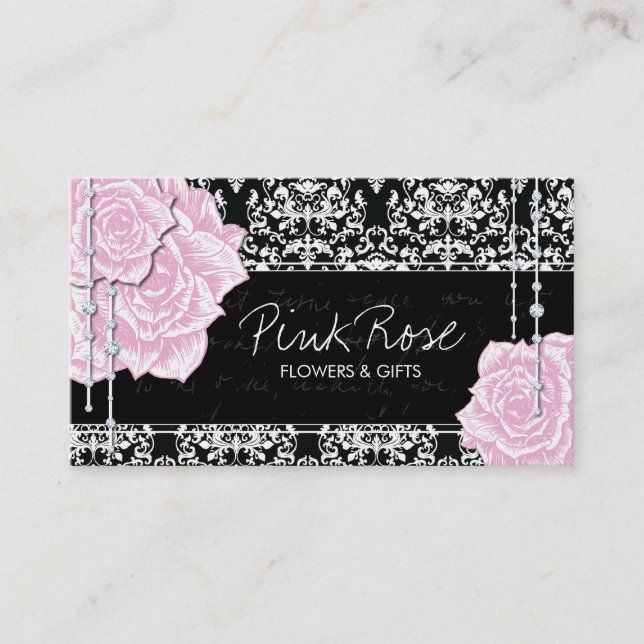 Vintage Damask Roses Business Cards (Front)