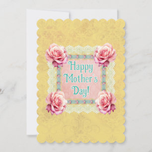 Vintage Damask Roses Lace Personalised Card
