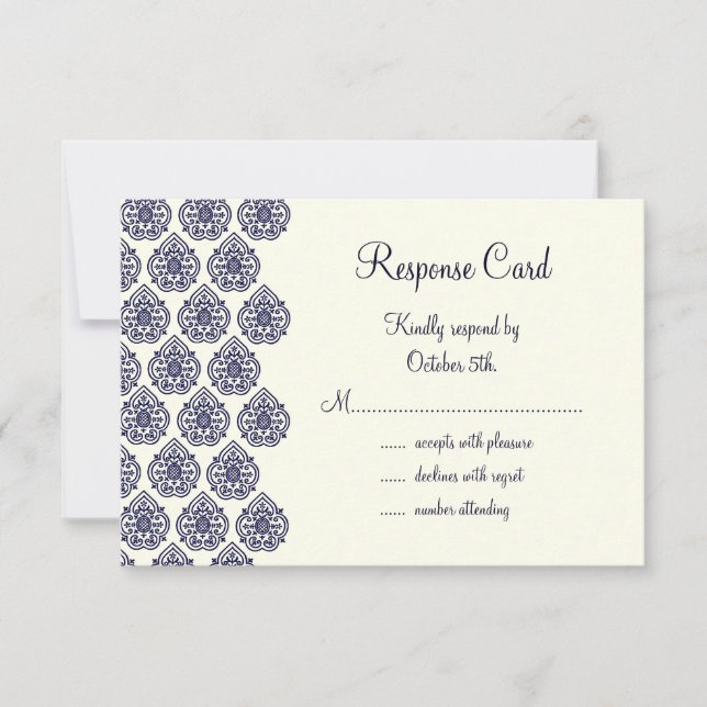 Vintage Damask RSVP (blue) Card (Front)