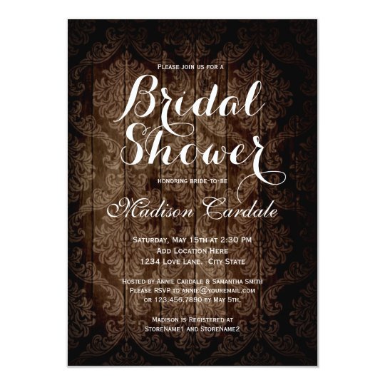 Vintage Damask Rustic Bridal Shower Invitations