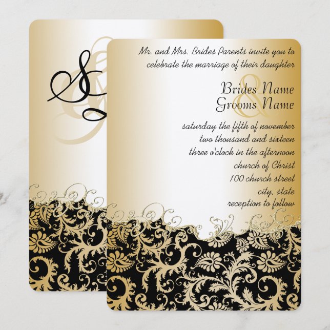 Vintage Damask Rustic Brown Paper Invitation (Front/Back)