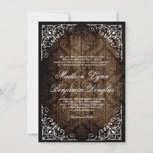 Vintage Damask Rustic Country Wedding Invitations