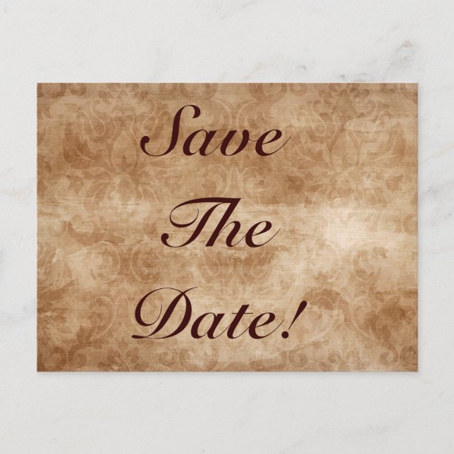 Vintage Damask Save The Date! Postcards (Front)