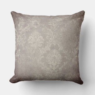 Vintage damask & script purple gray distressed cushion