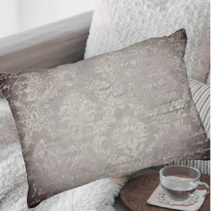 Vintage damask & script purple grey distressed decorative cushion