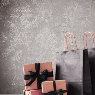 Vintage damask & script purple taupe & silver gray tissue paper