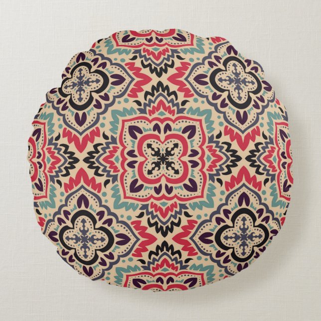 Vintage damask seamless pattern background. Elegan Round Cushion (Front)