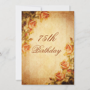 Vintage Damask Shabby Chic Peach Roses 75th Invitation