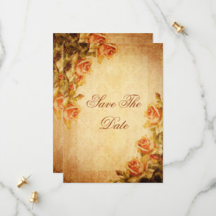 Vintage Damask Shabby Chic Peach Roses Birthday Save The Date