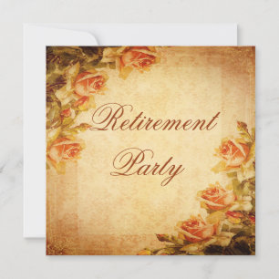 Vintage Damask Shabby Chic Peach Roses Retirement Invitation