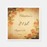 Vintage Damask Shabby Chic Peach Roses Serviettes