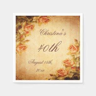 Vintage Damask Shabby Chic Peach Roses Serviettes Napkin