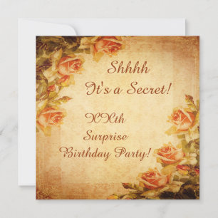 Vintage Damask Shabby Chic Peach Roses Surprise Invitation