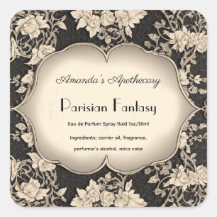 Vintage Damask Silver Frame Perfume Bottle Label