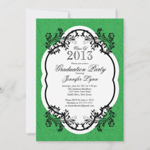 Vintage Damask Stylish Green Graduation Party Invitation