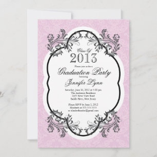 Vintage Damask Stylish Pink Graduation Party Invitation