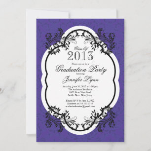 Vintage Damask Stylish Purple Graduation Party Invitation