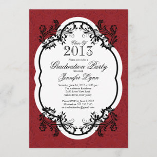 Vintage Damask Stylish Red Graduation Party Invitation