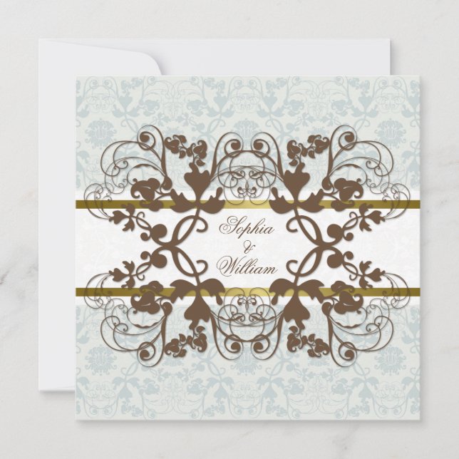 Vintage Damask Swirls Floral Lace Wedding Invite (Front)