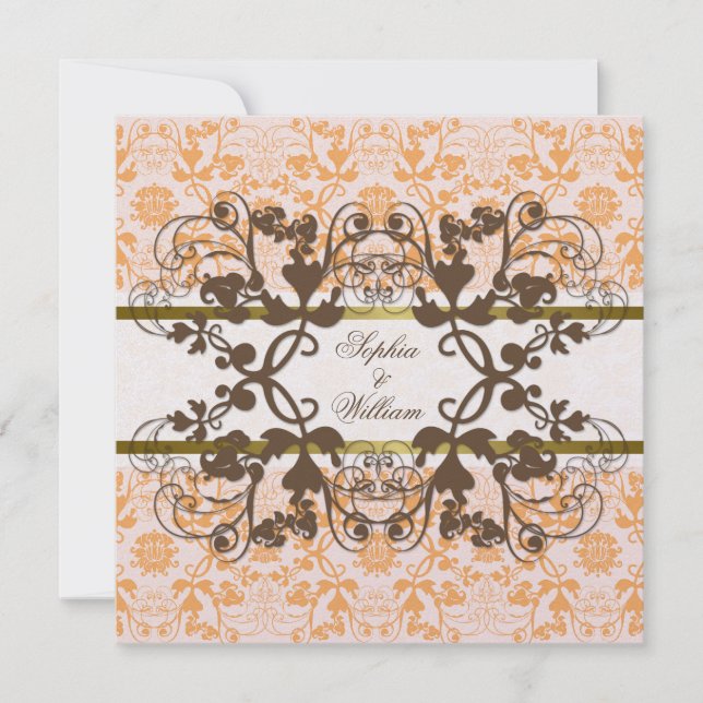 Vintage Damask Swirls Floral Lace Wedding Invite (Front)