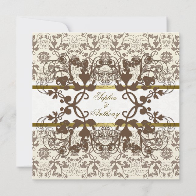 Vintage Damask Swirls Floral Lace Wedding Invite (Front)