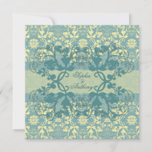 Vintage Damask Swirls Floral Lace Wedding Invite