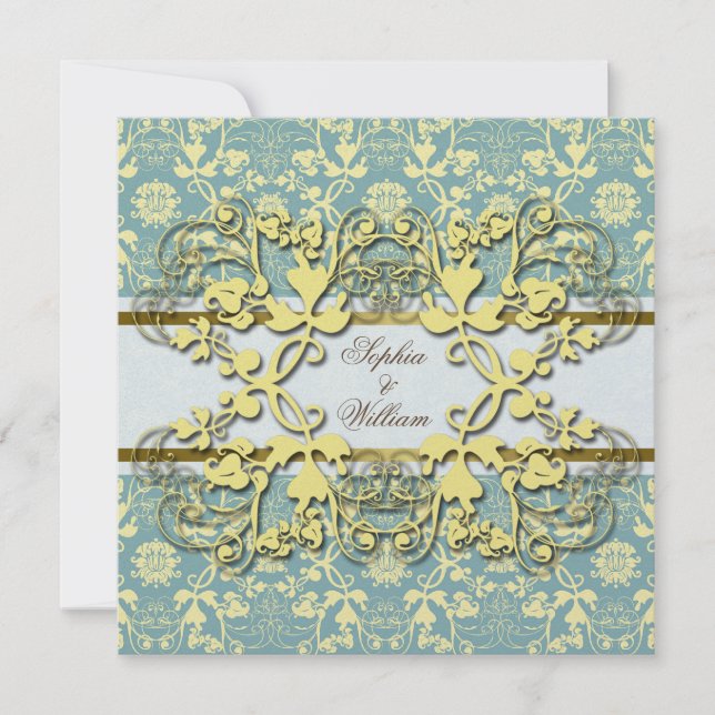 Vintage Damask Swirls Floral Lace Wedding Invite (Front)