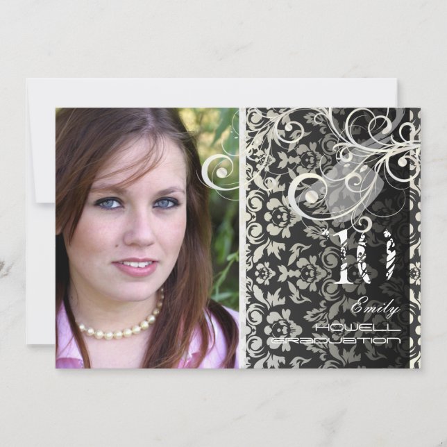 VINTAGE DAMASK/SWIRLS/GRUNGE GRADUATION INVITATION (Front)