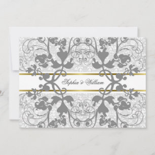 Vintage Damask Swirls Lace Elegant Wedding Invite