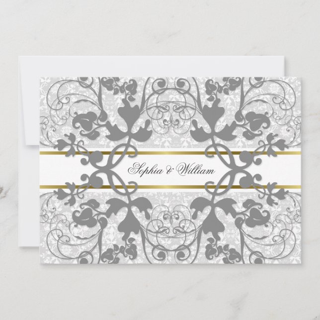 Vintage Damask Swirls Lace Elegant Wedding Invite (Front)