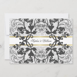 Vintage Damask Swirls Lace Elegant Wedding Invite
