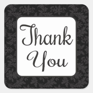 Vintage Damask Thank You Black And Grey Floral Square Sticker
