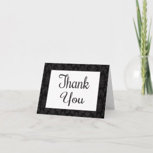 Vintage Damask Thank You Black & Grey Floral Card