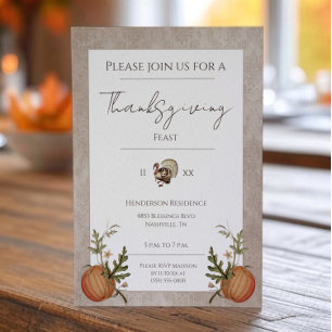 Vintage Damask Thanksgiving Dinner   Beige Invitation